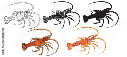 Set of Realistic lobster. Seafood shop logo, signboard, restaurant menu, fish market, banner, poster design template. fresh seafood. vector illustration.
