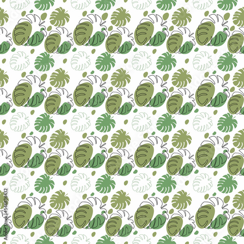 Seamless background with monsera leaves.Vector graphics.