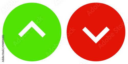 Fotografia Hoch und runter Pfeil auf rundem Button in grün und rot
