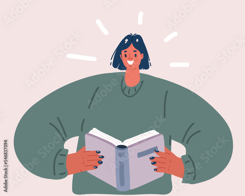 Vector illustration of Library or education concept. Woman reading a book.