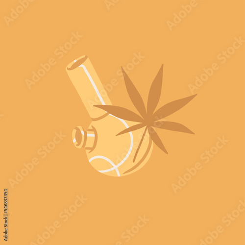 Hand drawn abstract graphic clipart illustration of Medical Marijuana,smoking accessories.Hemp and bong for smoking weed.Cannabis and weed legalization concept design.Trendy vector illustration.