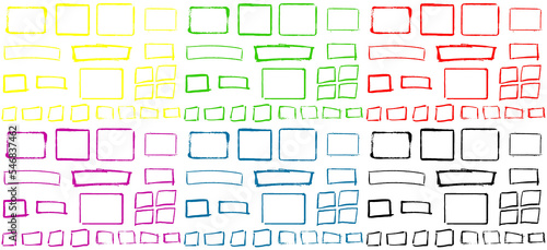 Sammlung aus Rechtecken oder Rahmen in gelb, grün, rot, lila, blau und schwarz