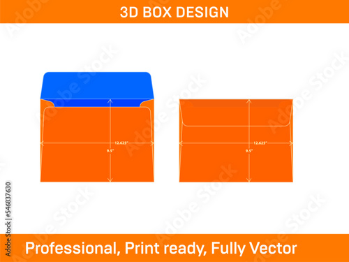 Resizable 9.5x12.625 inch Booklet envelope dieline template and 3D envelope photo