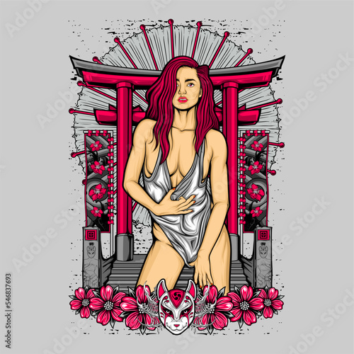 awesome japanese illustration theme for tshirt design