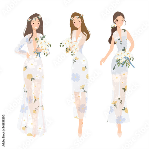 beautiful bohemian casual bride maid cartoon flat sytle