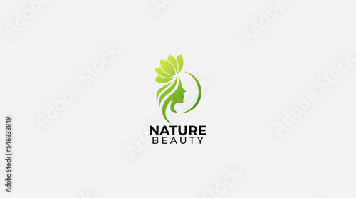 Woman Beauty face in nature style logo design