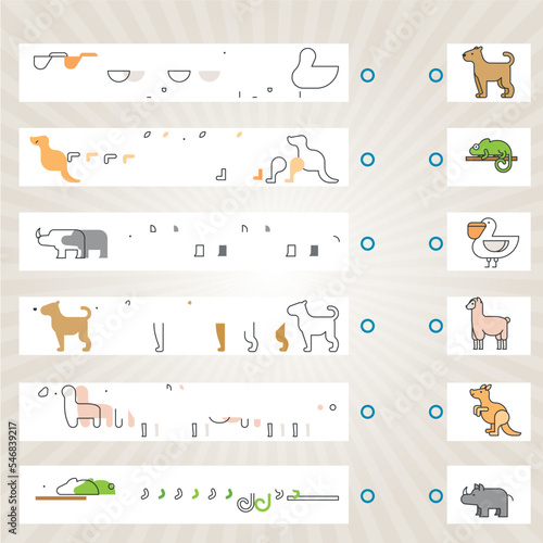 Visual intelligence questions IQ TEST. Find the missing,  . Find and match mixed animals.  