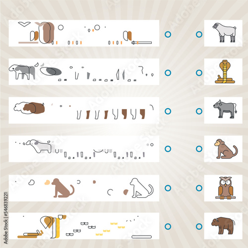 Visual intelligence questions IQ TEST. Find the missing,  . Find and match mixed animals.  