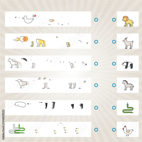 Visual intelligence questions IQ TEST. Find the missing,  . Find and match mixed animals.  