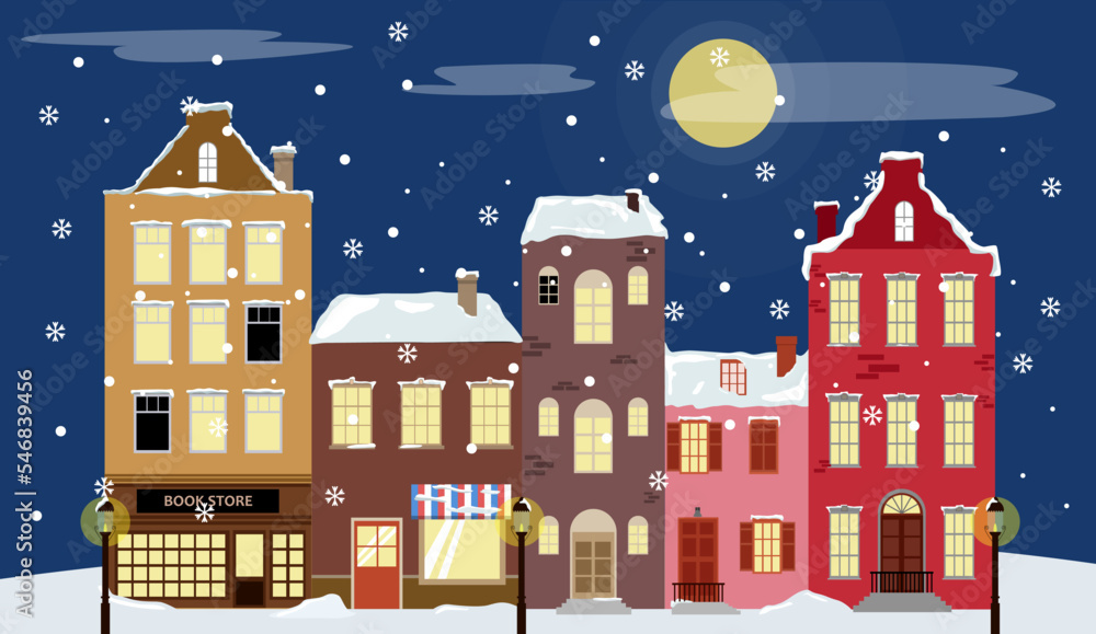 winter town in the night, winter town