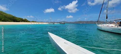 Ship sailing to the Buck Island of the Saint Croix in the Caribbean sea photo