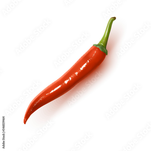 Realistic Red hot natural chili pepper, isolated image with shadow illustration
