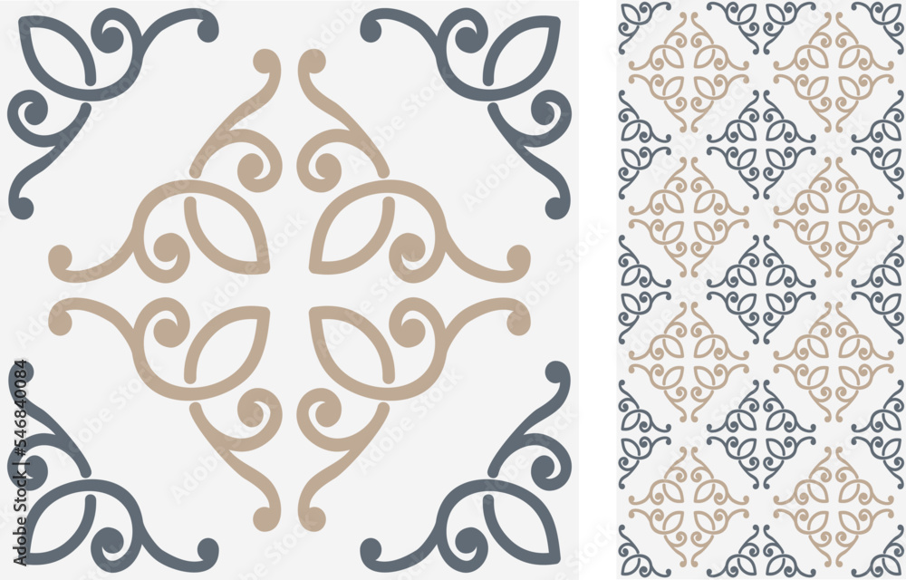Seamless Azulejo tile. Portuguese and Spain decor. Ceramic tile. Seamless Floral pattern. Vector hand drawn illustration, typical portuguese and spanish tile - obrazy, fototapety, plakaty 