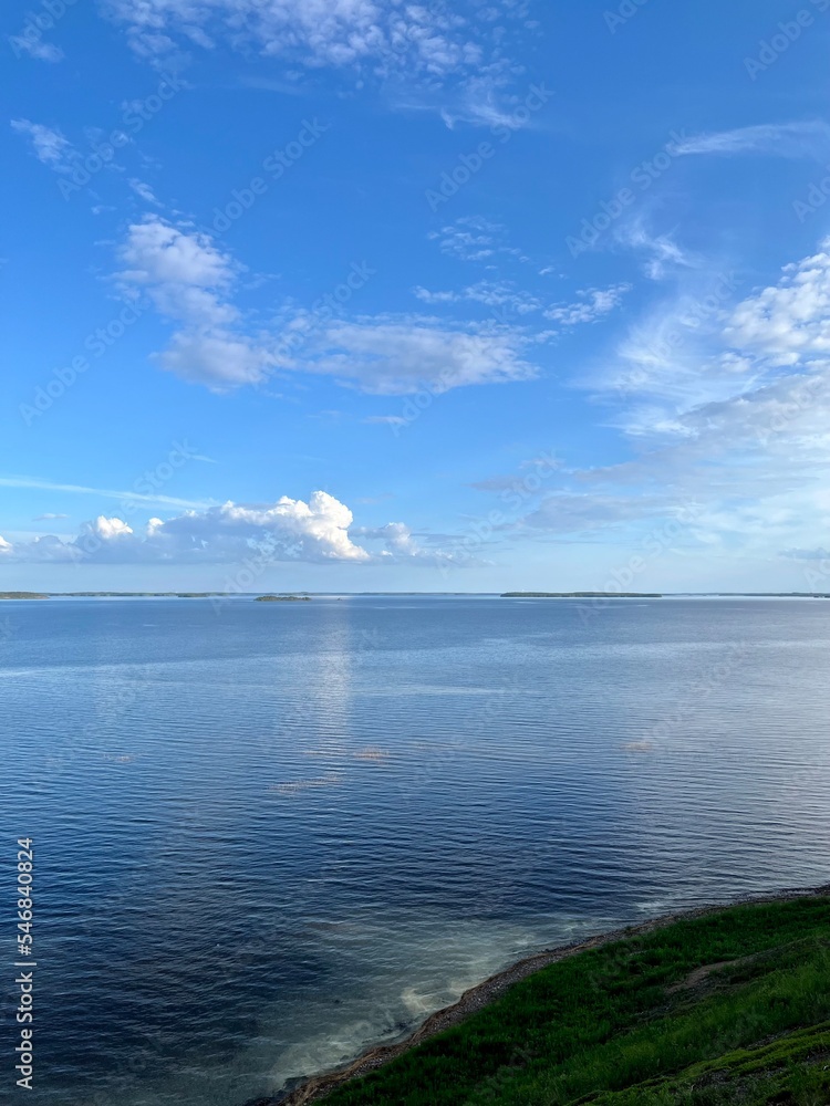 Beautiful blue lake, sky reflection on the lake surface