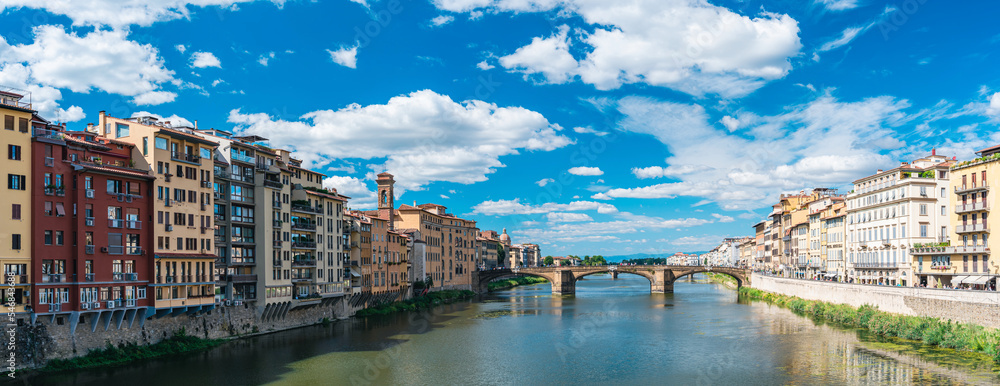 St Trinity Bridge from Ponte Vecchio over Arno River, Florence, Italy, Europe