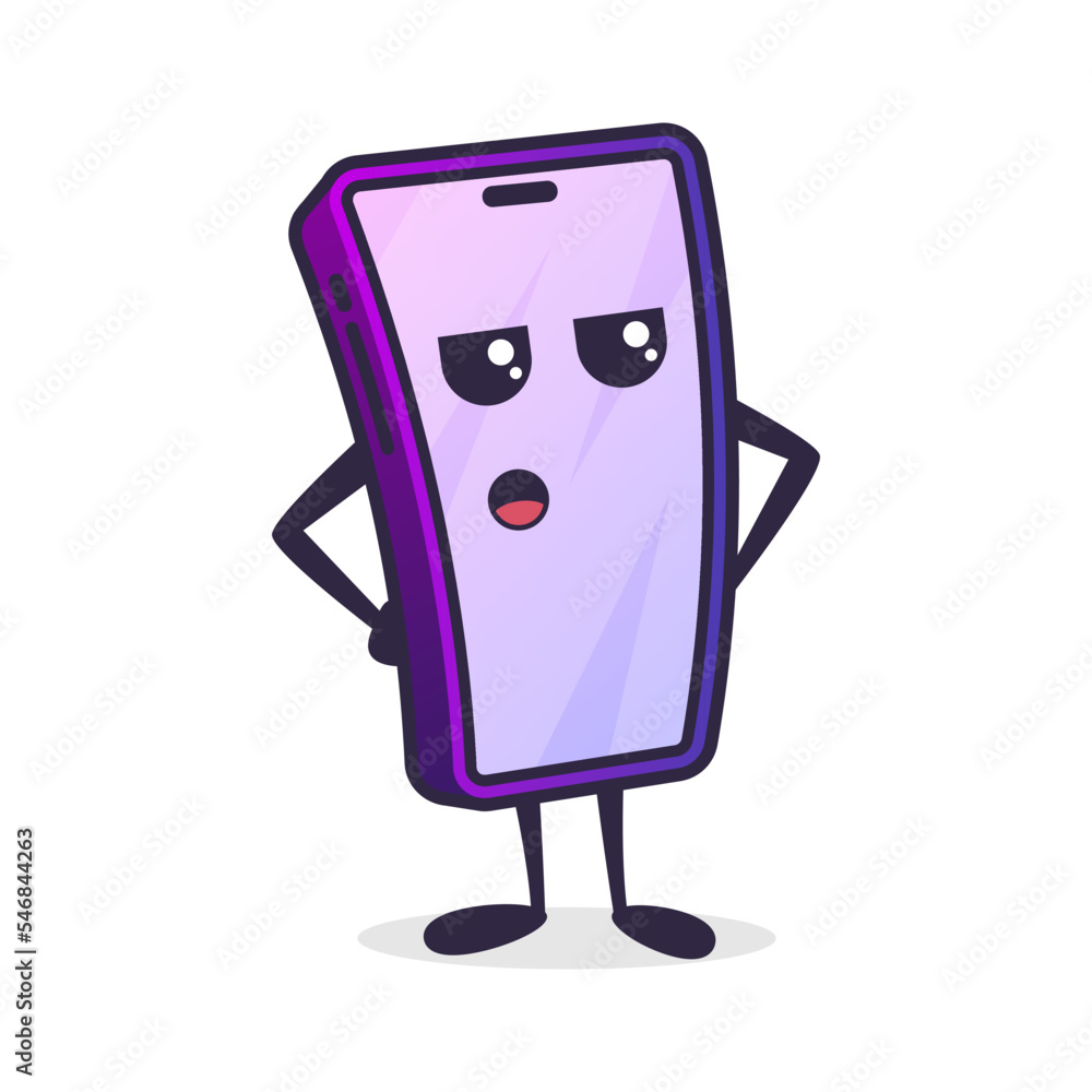 Phone cartoon character, unhappy emotion