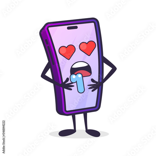 Phone cartoon character, hearts in the eyes