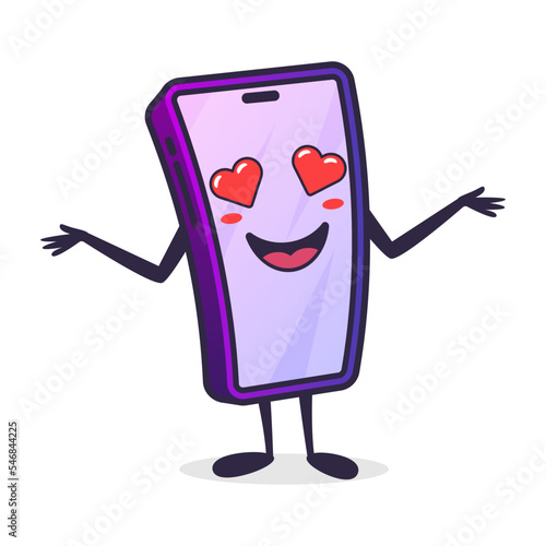 Phone cartoon character, hearts in the eyes