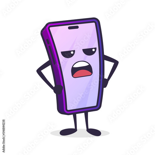 Phone cartoon character, unhappy emotion