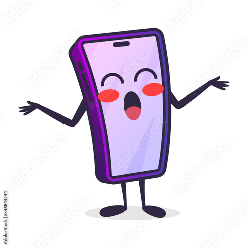 Phone cartoon character, shy emotion