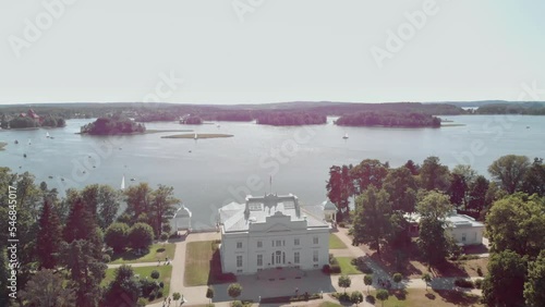 Aerial view of Uzutrakis Manor Estate (The Tyszkiewicz Palace)  and Lake Galve, Trakai Castle Vilnius (Lithuania) photo