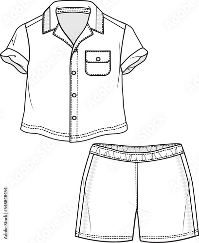 KID BOYS WEAR TEE AND PAJAMA SET FLAT DESIGN VECTOR