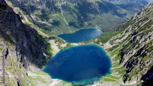 Landscape of Rysy, Tatra Mountain range, beautiful Morskie Oko or Eye of the Sea lake, Poland.