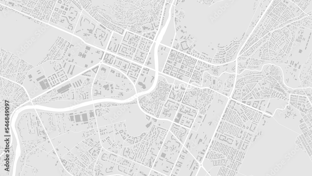 White and light grey Podgorica city area vector background map, roads and water illustration. Widescreen proportion, digital flat design.
