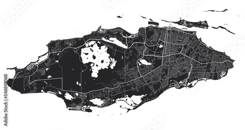 Nassau vector map. Detailed black map of Nassau city poster with roads. Cityscape urban vector.