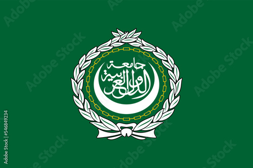 Flag of Arab League, League of Arab States, two olive branches and 22 chain-links encircling a crescent and the name of the organisation (in Arabic)