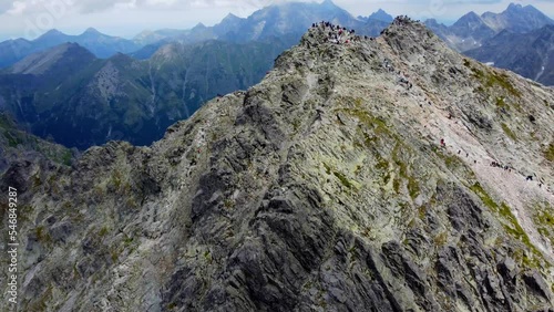 Aerial view of mountain range landscape in Poland Rysy is a mountain on crest of High Tatra