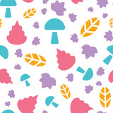 Pastel Autumn Leaves and Mushrooms repeat pattern background design