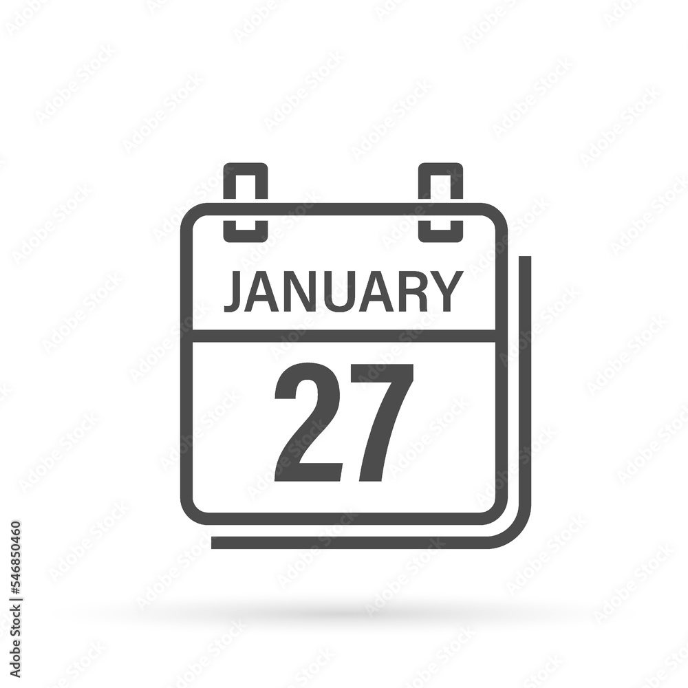 January 27, Calendar icon with shadow. Day, month. Flat vector illustration. January 27, Calendar icon with shadow. Day, month. Flat vector illustration.