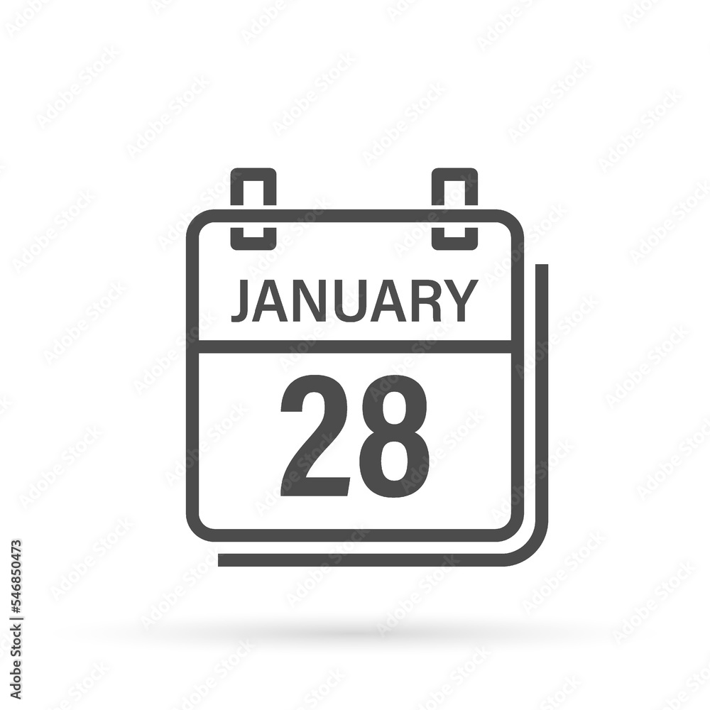 January 28, Calendar icon with shadow. Day, month. Flat vector illustration. January 28, Calendar icon with shadow. Day, month. Flat vector illustration.