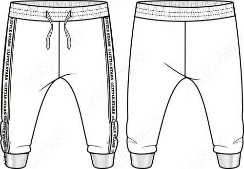 KID BOYS BOTTOM WEAR JOGGERS AND TROSERS FRONT AND BACK FLAT DESIGN VECTOR