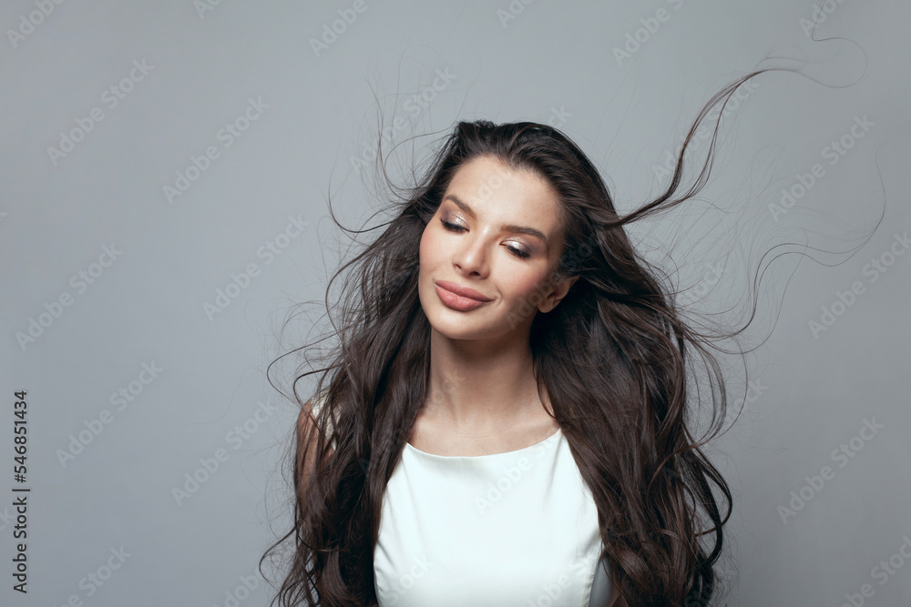 Pretty brunette woman smiling, portrait. Beautiful face Pretty brunette woman smiling, portrait. Beautiful face