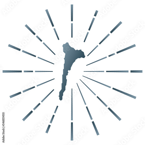 Ko Samet gradiented sunburst. Map of the island with colorful star rays. Ko Samet illustration in digital, technology, internet, network style. Vector illustration.