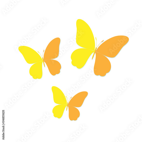 Butterflies decoration. Three yellow butterflies. PNG illustration.