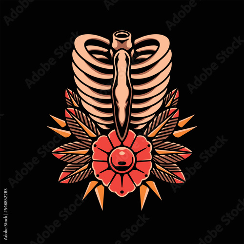 human rib tattoo vector design