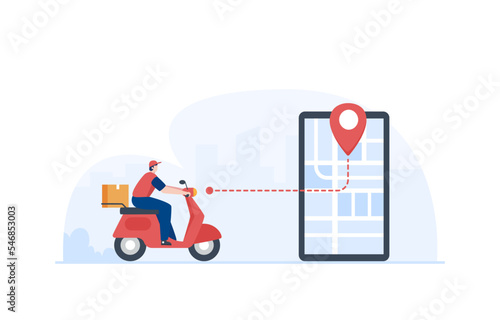 Delivery man following delivery location via smartphone. Illustration