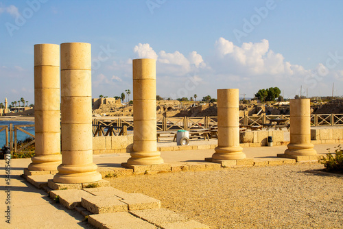 The ruins of King Herod's palace that forms part of Caserea Maritima on the Mediterranean Coast of Israel. photo