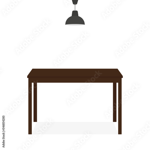 Empty table and ceiling lamp on white background