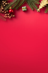 Christmas background design concept with beautiful decors and tree branch.