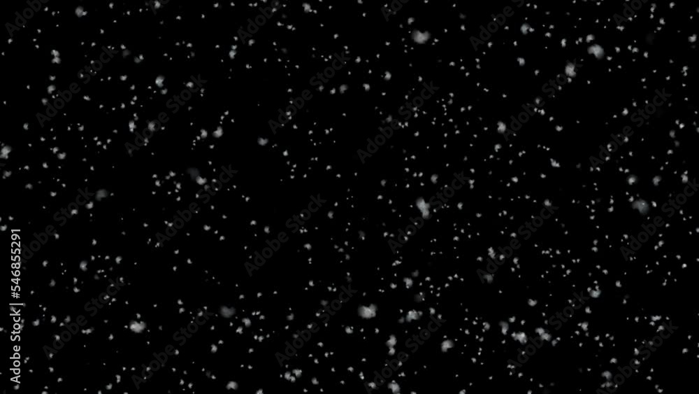Realistic snowfall overlay, black background winter, slowly falling