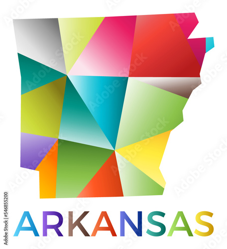 Bright colored Arkansas shape. Multicolor geometric style us state logo. Modern trendy design. Superb vector illustration.