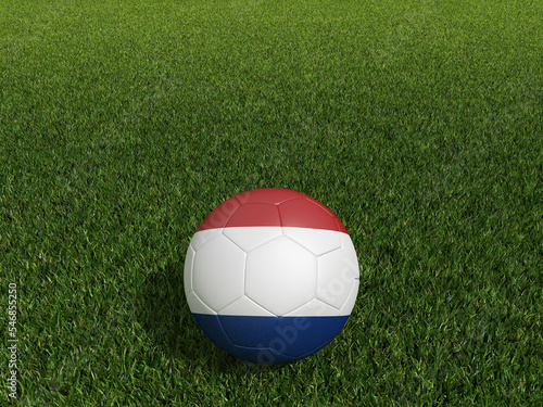 Football in Netherlands flag  on  green grass.  3d rendering