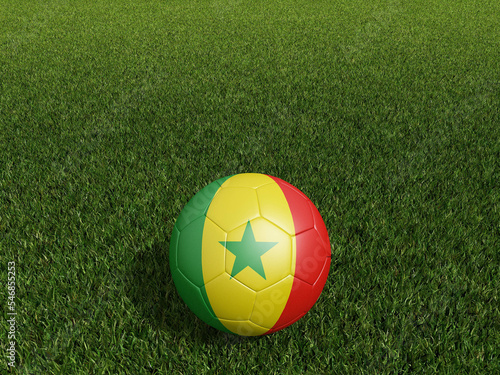Football in Senegal flag  on  green grass.  3d rendering