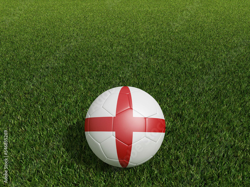 Football in England flag  on  green grass.  3d rendering