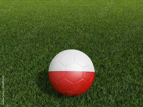 Football in Poland flag  on  green grass. 3d rendering