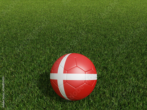 Football in Denmark flag  on  green grass. 3d rendering
